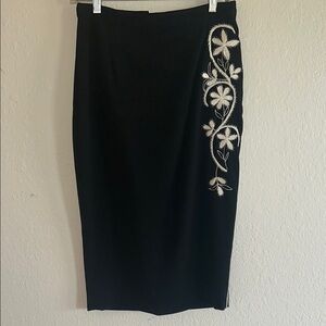 Vintage Black Floral Embroidered Skirt